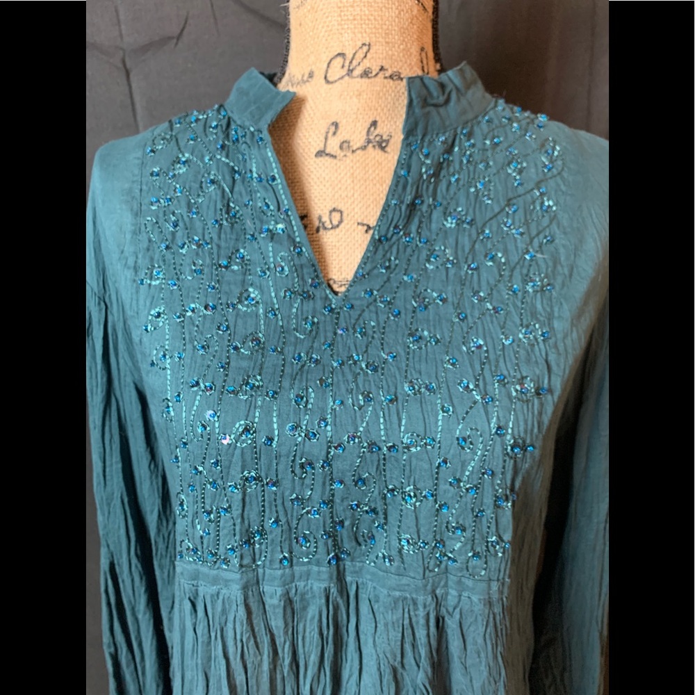 Emerald green cotton boho tunic 3:$15
